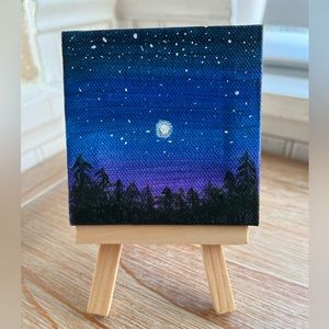 Tiny painting 3x3 canvas with easel